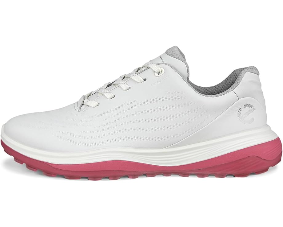 Side View of Womens white and pink Golf Shoe