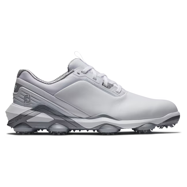 white and grey golf shoe