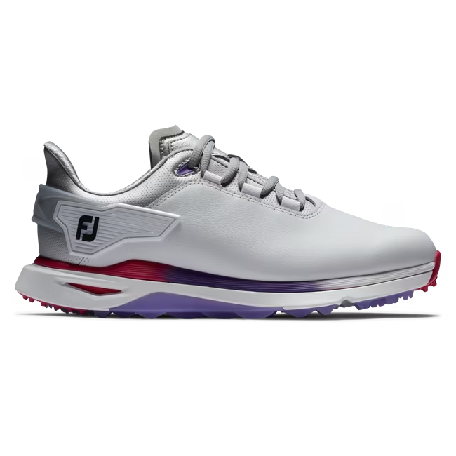 Side View of White and Pink and Purple Golf Shoe