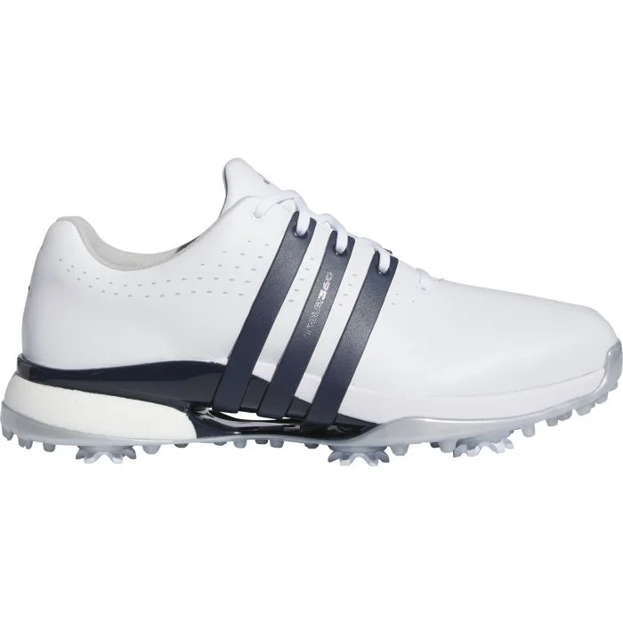 white with navy stripe golf shoe