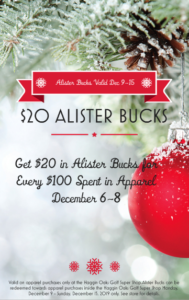 Earn $20 in Alister Bucks with Every $100 Spent in Apparel December 6-8, 2019