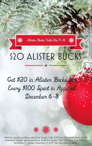 Earn $20 in Alister Bucks with Every $100 Spent in Apparel December 6-8, 2019