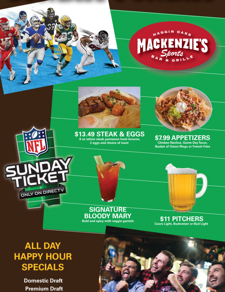 NFL Sunday Ticket Now Available At Mackenzies Sports Bar and Grille!