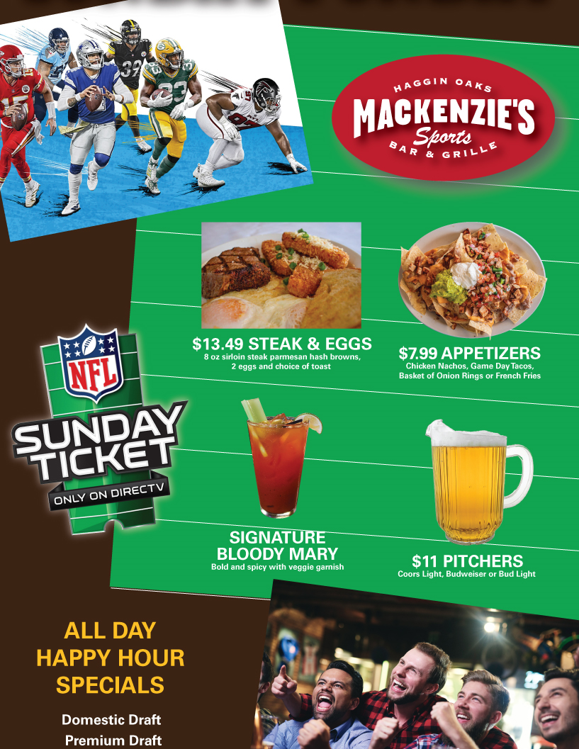 NFL Sunday Ticket Now Available At Mackenzie's Sports Bar & Grille! Haggin Oaks