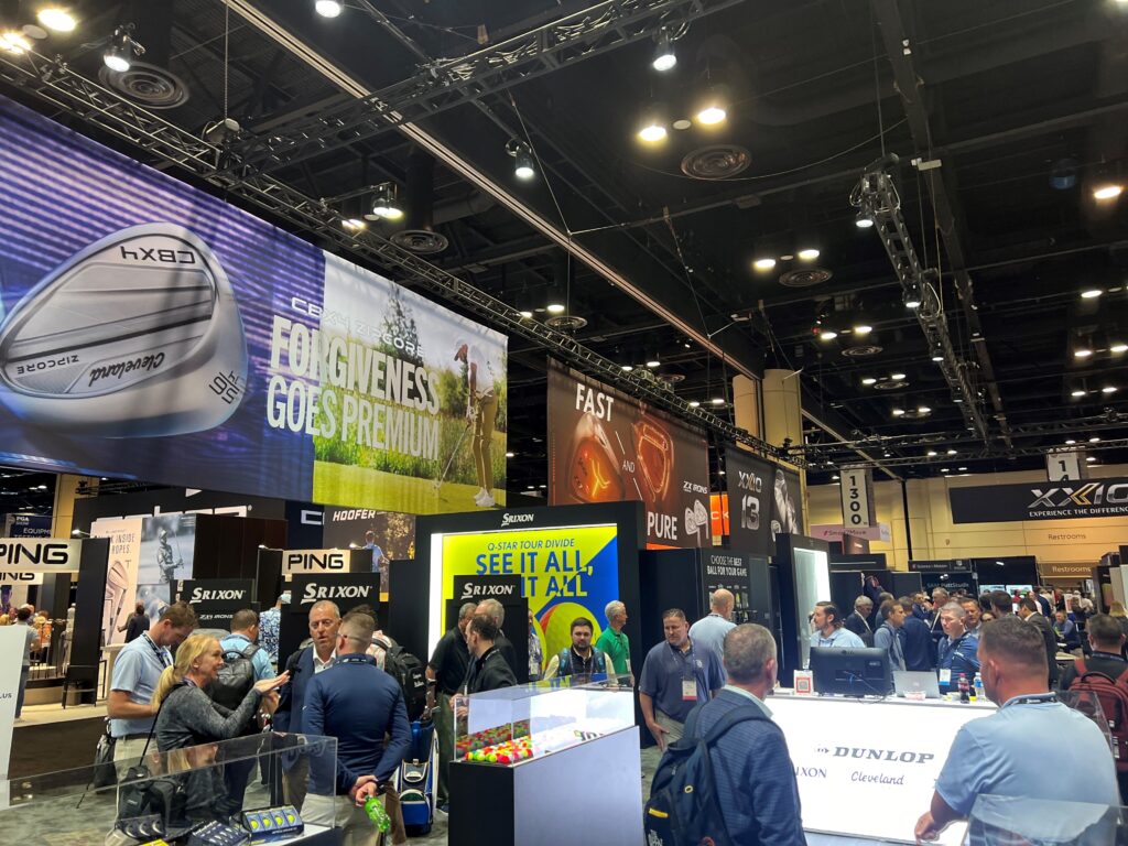 A photo of inside the convention center, filled with booths for the 2024 PGA Show.
