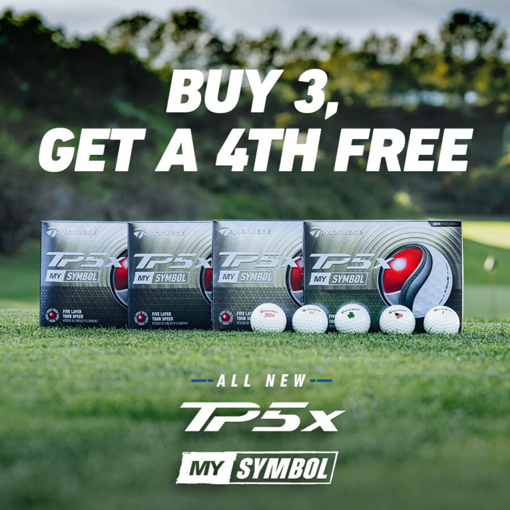 Four TaylorMade TP5x Golf Ball Boxes on Golf Course