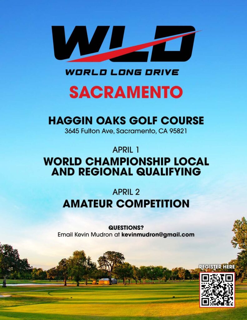 World Long Drive Flyer Blue Background with Golf Course