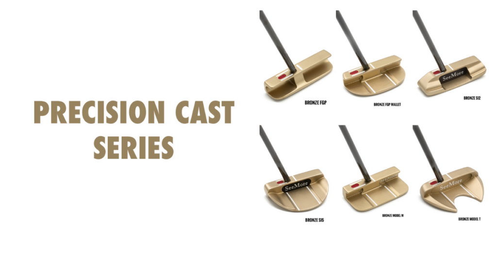 Top down view of Six Seemore Bronze Putters