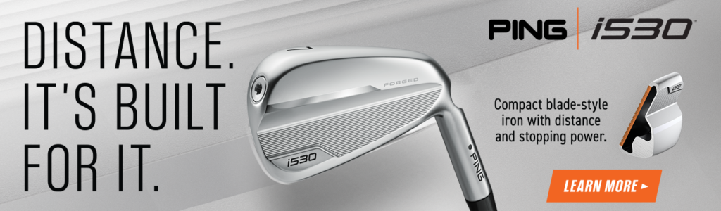 PING i530 iron face on grey striped background