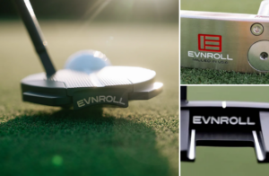 View of Evnroll putter in as it hits golf ball