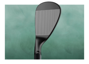 Inside groove view of black wedge against green background