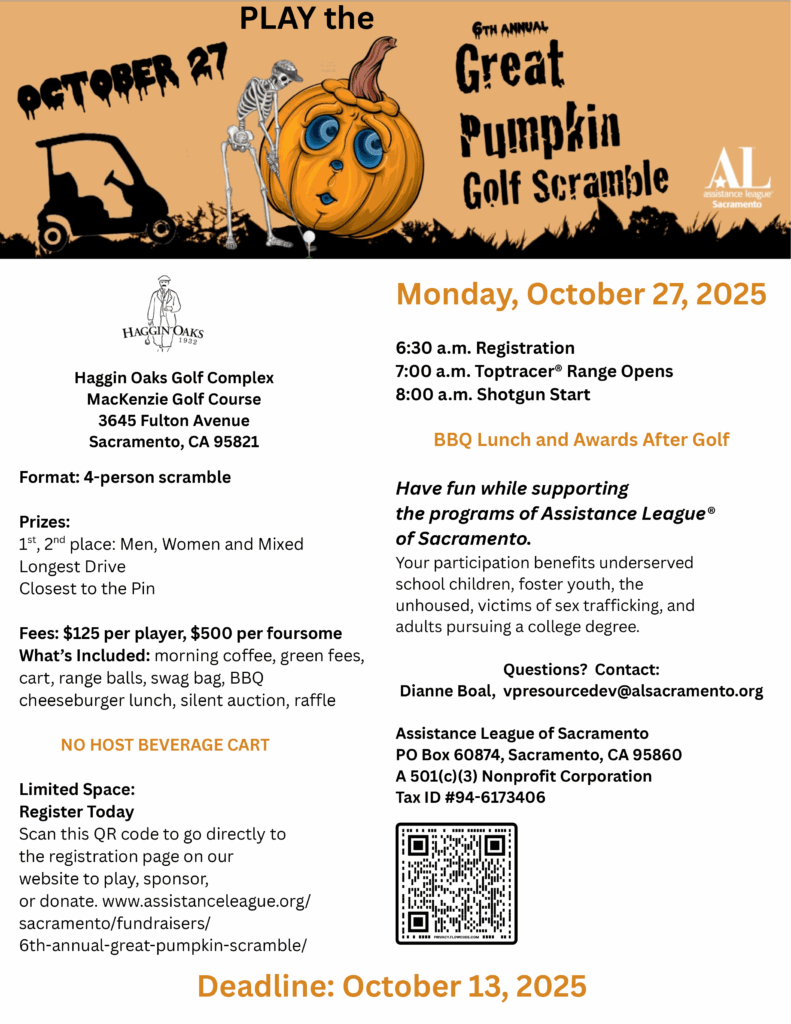 Monday, October 27, 2025, when the Great Pumpkin Scramble returns to the MacKenzie Course at Haggin Oaks Golf Complex.