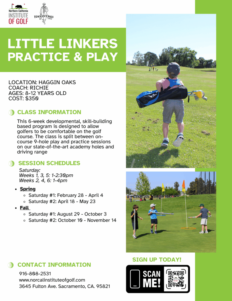 A flyer for Little Linkers Practice & Play with information and dates.