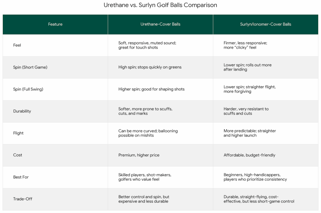 Urethan vs Surlyn Comparisson Chart