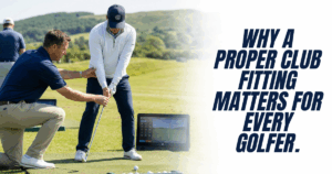Why a Proper Club Fitting Matters for Every Golfer. header blog image of a golf fitter fitting a golfer