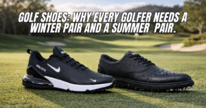 Golf Shoes: Why Every Golfer Needs a Winter Pair and a Summer Pair. featured image showing two pirs of shoes
