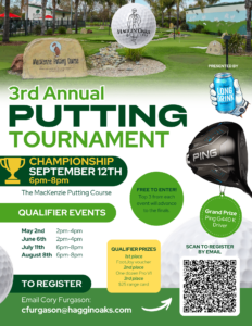 a putting tournament flyer for haggin oaks