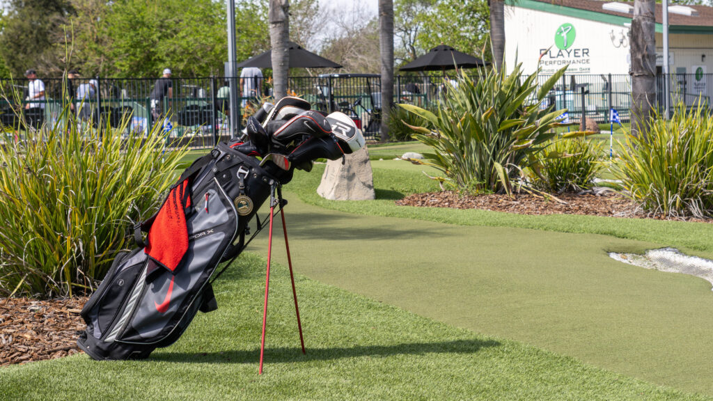 a stand bag on the mini golf course at haggin oaks