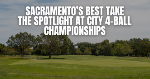 a blog header with a golf course background