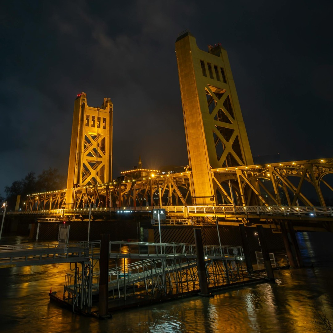Tower Bridge at night in Sacramento