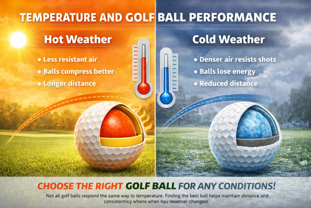 Cold air is denser, creating more resistance and slowing the ball down

Warm air is thinner, allowing the ball to fly farther with less drag