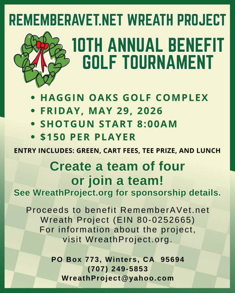 The RememberAVet Wreath Project’s 10th Annual Benefit Golf Tournament flyer
