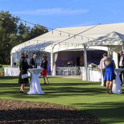 Event at The Pavilion at Haggin Oaks in Sacramento with guests and banquet setup