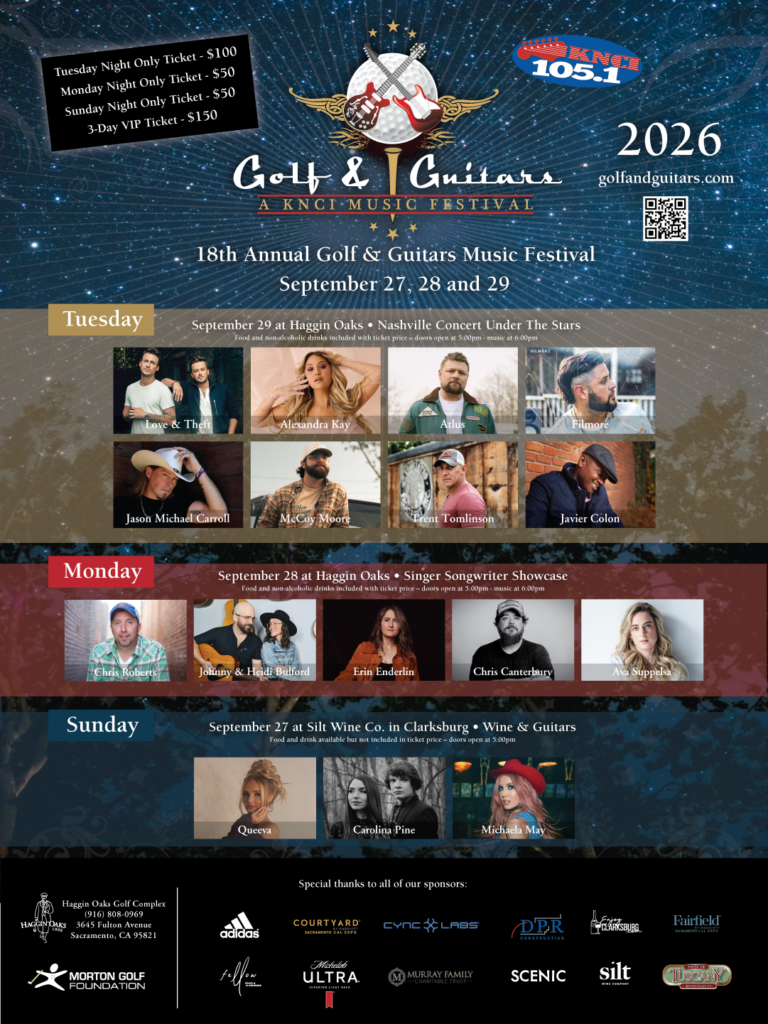 full graphic for golf & guitars 2026 Sept 27 - 29 at Haggin Oaks