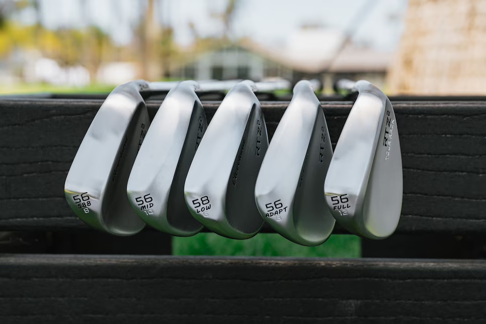 5 Cleveland RTZ 2 wedges lined up next to each other. Each is one of the 5 different grinds available.